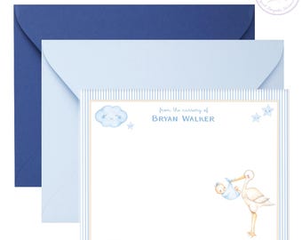 Stork Stationery, Baby Shower Thank You Cards, Blue Stationery Set, Baby Stationery Gifts, Custom Stationary, Personalized Stork Notecards