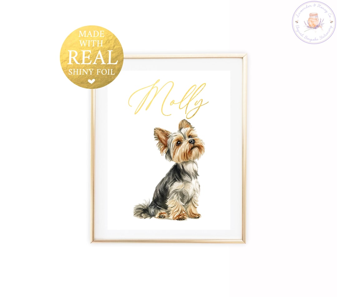 Yorkie Print, Dog Lovers Gift, Dog Wall Art, Gold Foil Wall Art ...