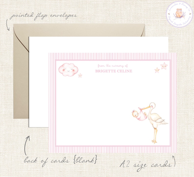 Stork Stationery, Baby Shower Thank You Cards, Pink Stationery Set ...
