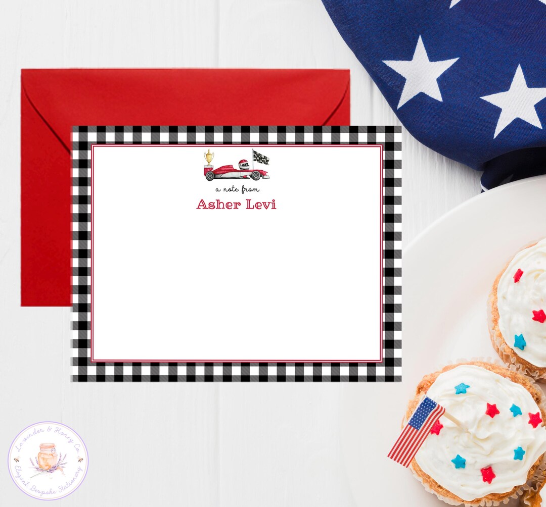 Personalized Race Car Stationery, Kids Stationery, Plaid Stationary ...