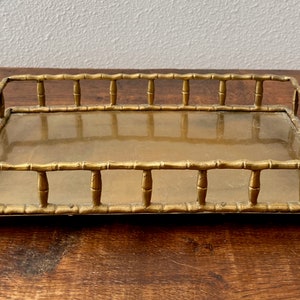 Vintage Faux Bamboo Rectangular Footed Brass Tray