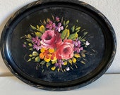 Black Tole Hand Painted Bright Floral Tray