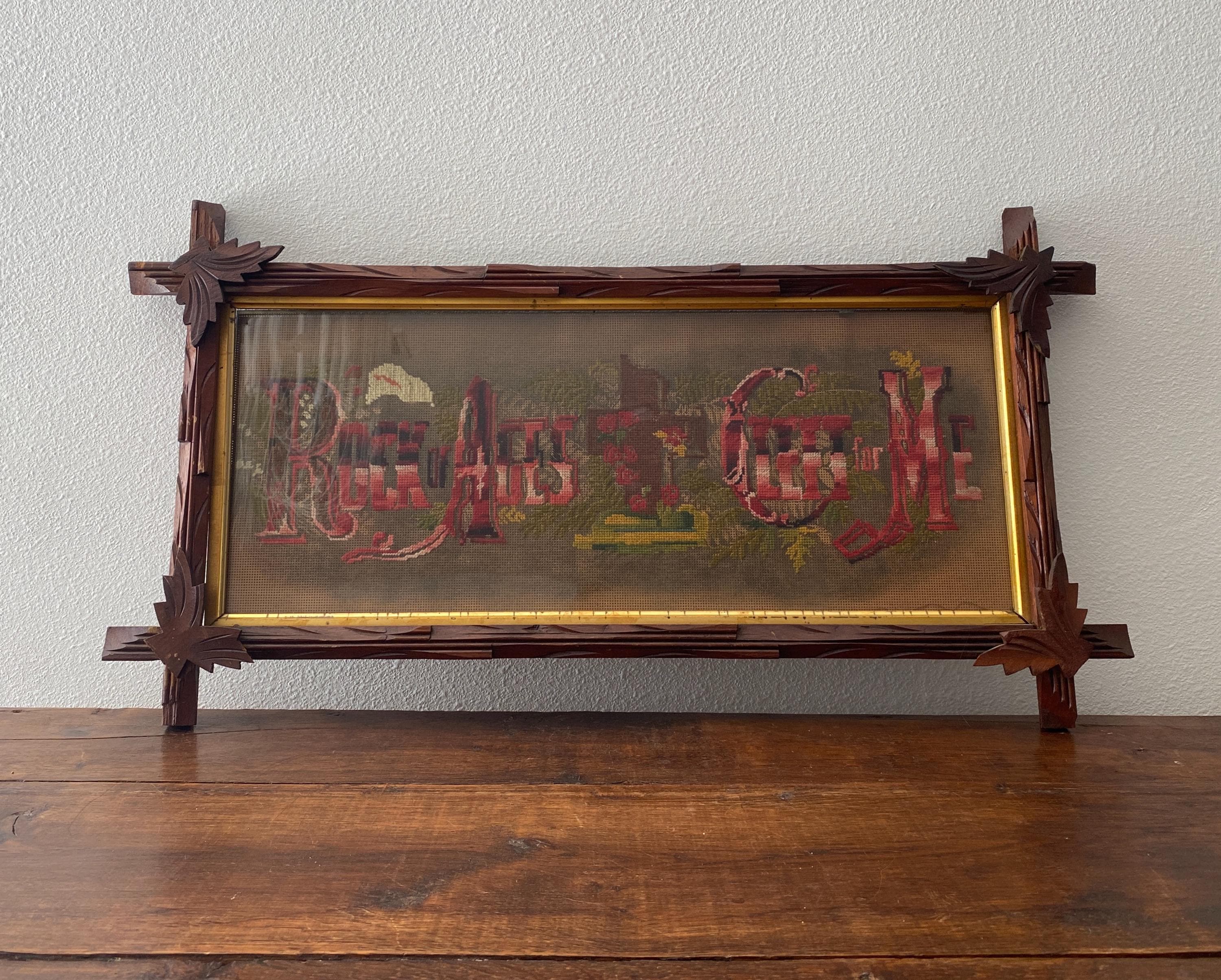 Antique Victorian Motto Paper Pierced Embroidery in Tramp Art Framing Rock of Ages