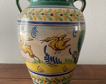 Vintage Italian Hand Painted Pottery Urn or Vase Whimsical Animals