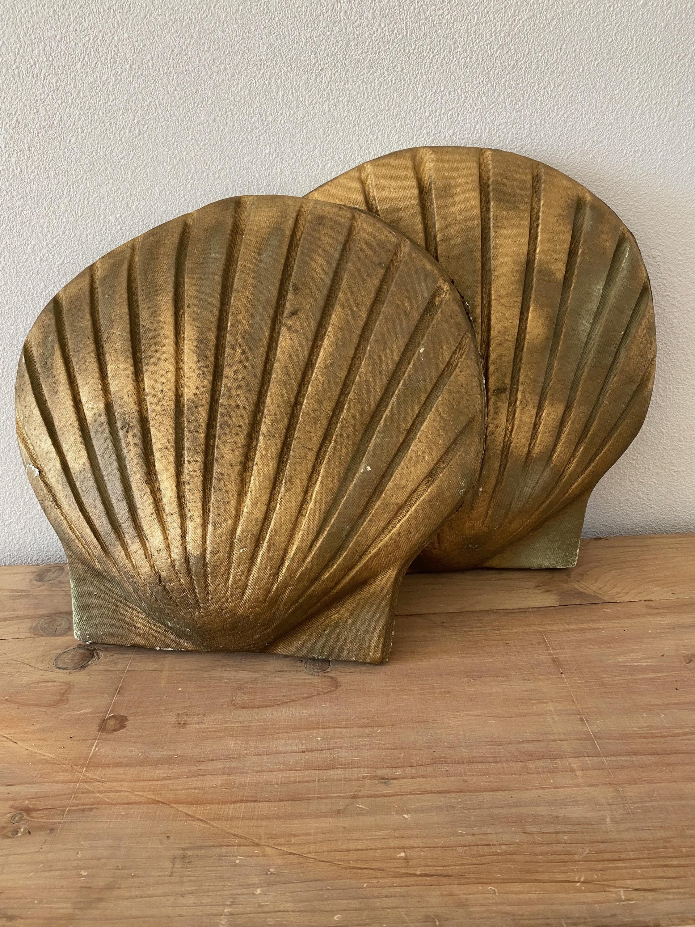 Vintage Pair of Gold Paper Mache Clam Shells Beach Seaside Ocean - Etsy