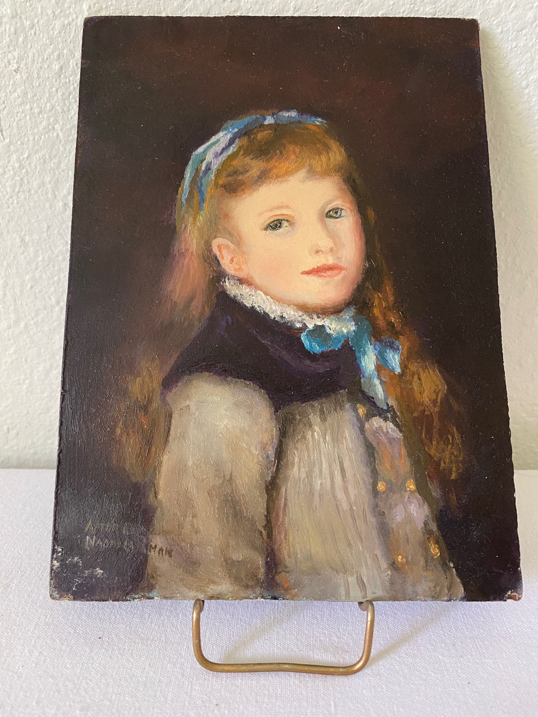 Vintage Painting of Girl With Blue Headband Painted on Scrap Etsy