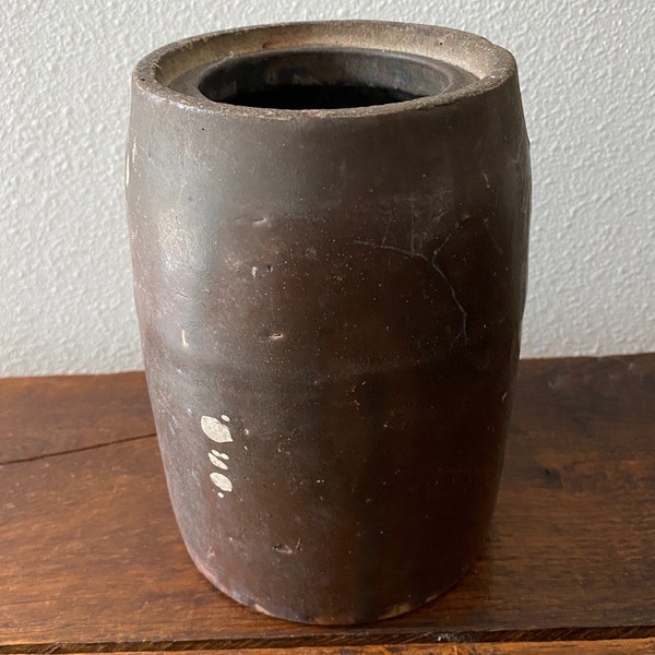 On Sale-Antique Brown Stoneware Crock Wax Top Style 5 7/8" tall 20% OFF