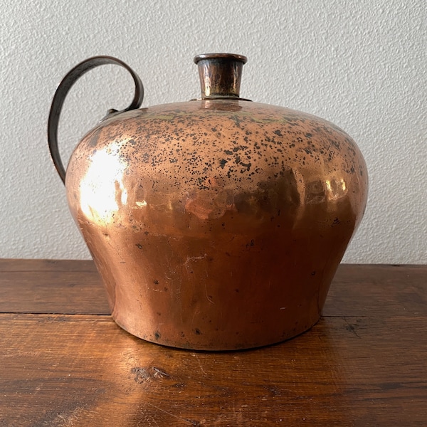 Antique Copper Vessel Hand Made One of A Kind With Hand Wrought Handle