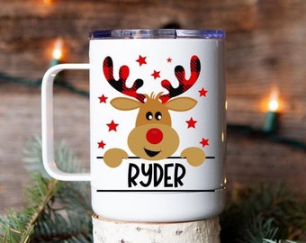 Reindeer hot cocoa mug for kids, reindeer hot cocoa mug, Christmas cocoa mug for kids, Christmas hot cocoa mug with lid for kids, cocoa mug