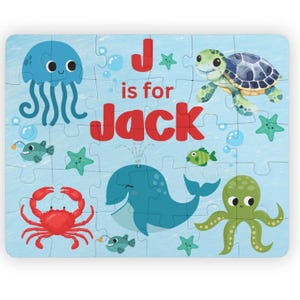 Kids&#39; Puzzle, Ocean Animals, 30-Piece, Personalized with Name, Boys Birthday Gift, Whale Design, Educational Toy, Custom Puzzle for Kids