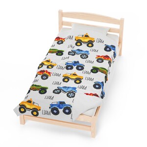Velveteen Plush Blanket - Personalized Monster Truck Kids Blanket, Christmas Gift for Boys, Big Truck Blanket with Name, Kids Bedroom Decor, image 7