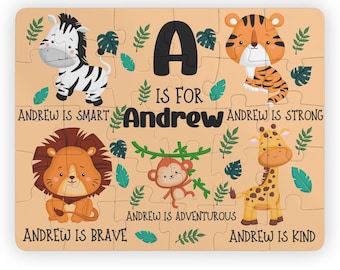 Kids' Puzzle, 30-Piece - Custom Name Cute Animal Puzzle - Personalized Christmas Gift Idea - Baby Shower Gift - Educational Toy for Kids