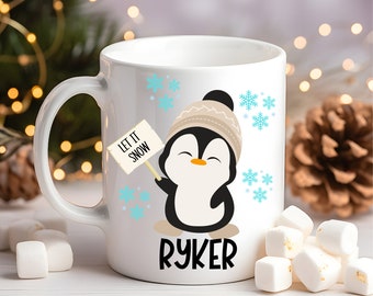 Kids Christmas Cocoa Mug Kids Penguin Hot Cocoa Mug Kids Christmas Mug Cute Kids Christmas Cocoa Mug