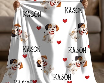 Velveteen Plush Blanket - Puppy Dog Baby Blanket for Kids, Personalized Toddler Blanket with Puppies, Valentines Day Gift, Soft Baby