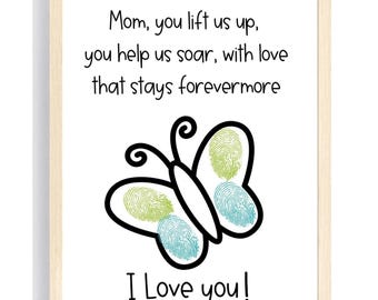 Manualidad de huellas dactilares para el Día de la Madre para bebés o niños pequeños / Regalo imprimible para el Día de la Madre para niños / Arte de recuerdo DIY / Idea de regalo para el primer Día de la Madre