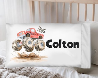 Monster Truck Pillow Case for Boys, Big Truck Gift for Kids, Monster Truck Room Decor, Boys Gift Idea boy bedroom decor monster truck play