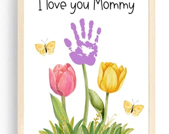 Manualidad con huella de mano para el Día de la Madre para bebés o niños pequeños / Regalo imprimible para el Día de la Madre para niños / Arte de recuerdo DIY / Idea de regalo para el primer Día de la Madre