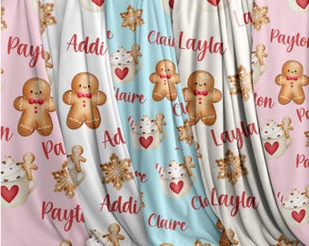 Personalized gingerbread blanket for kids holiday gingerbread baby blanket with name blanket for kid Christmas gift velveteen blanket