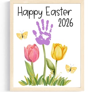 Frohe Ostern Handabdruck Andenken Printable | Blumen Baby/Kleinkind Ostern Handwerk | Kind Handprint Art Ostern | Kleinkind Ostern Handabdruck Handwerk