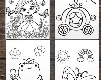 Dibujos de princesas para colorear, libro para colorear para niñas, dibujos para colorear imprimibles para niños pequeños, actividades para niños, dibujos para colorear instantáneos para niños