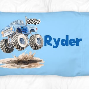 Microfiber Pillowcase, Monster Truck Pillow Case for Boys, Big Truck Gift for Kids, Monster Truck Room Decor, Boys Gift Idea