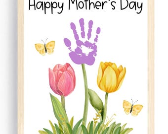 Manualidad con huella de mano para el Día de la Madre para bebés o niños pequeños / Regalo imprimible para el Día de la Madre para niños / Arte de recuerdo DIY / Idea de regalo para el primer Día de la Madre