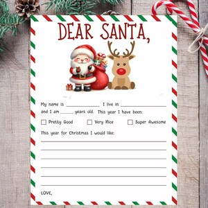 Carta a Papá Noel para imprimir, carta a Papá Noel para niños, lista de deseos de Papá Noel para imprimir, recuerdo para niños, carta a Papá Noel para hacer tú mismo, divertida actividad navideña para niños