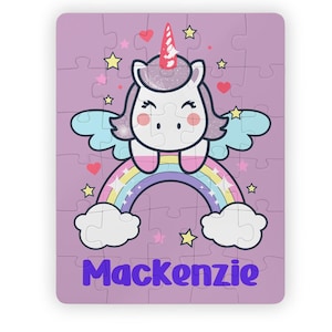 Kids&#39; Puzzle, 30-Piece Personalized Unicorn and Rainbow Christmas Gift for Kids, Custom Unicorn Puzzle Gift for Kids, Holiday Puzzle for