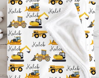 Kid's Truck Blanket, Personalized Kids Heavy Equipment Throw, Custom Name Boys Bedding, Construction Blanket for Boys