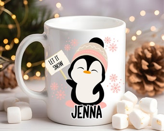 Kids Christmas Cocoa Mug Kids Penguin Hot Cocoa Mug Kids Christmas Mug Cute Kids Christmas Cocoa Mug