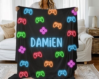 Boys Gaming Controller Blanket, Personalized Video Game Throw Blanket, Video Gaming Bedroom Decor, Teen Gamer Blanket, Tween Boy Gift