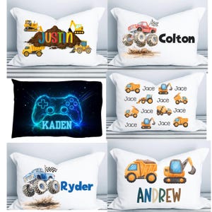 Construction Truck Microfiber Pillowcase, Personalized Kids Pillow Cover, Boys Gift, Construction Theme, Name Pillowcase, Trucks, Child's