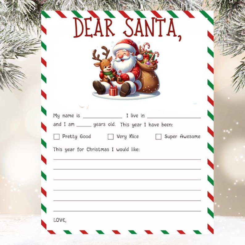 Printable Letter to Santa, Santa Letter for Kids, Santa Wish List