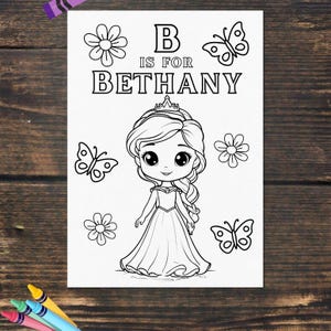Personalized Princess Coloring Page - Custom Name Coloring Sheet for Kids, Printable Princess Coloring Activity, Gift for Girls