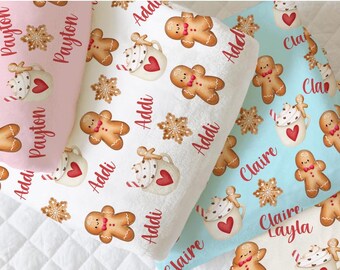 Personalized gingerbread blanket for kids holiday gingerbread baby blanket with name blanket for kid Christmas gift velveteen baby blanket