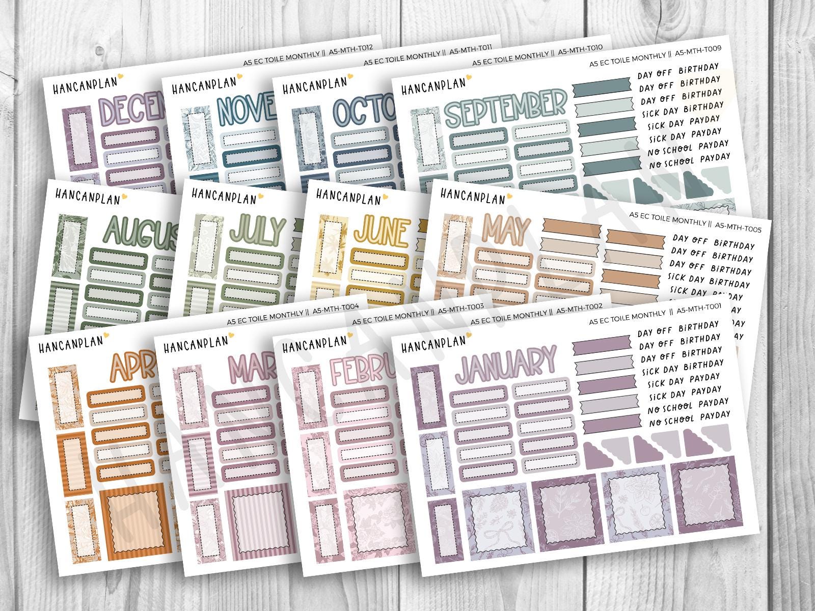 MTH-T : A5 Erin Condren TOILE Monthly 12-month Set - Etsy