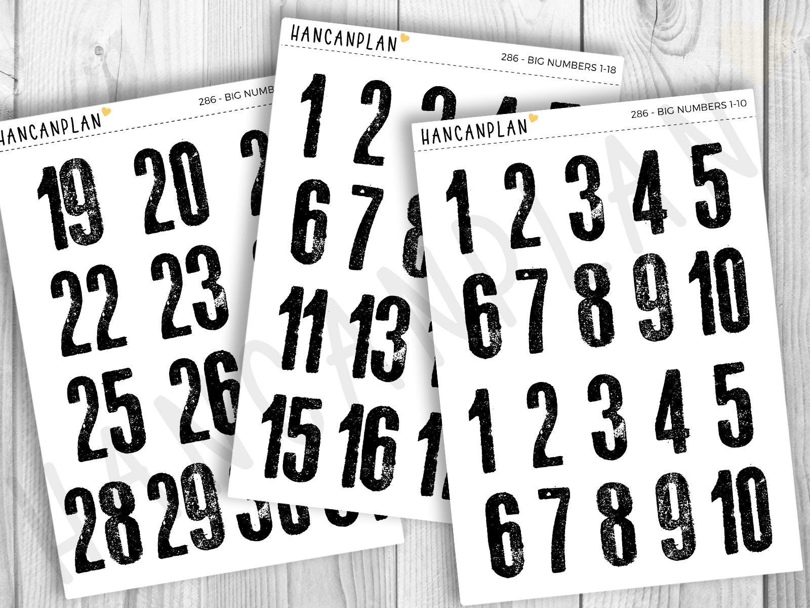 286 - Big Distressed Number Stickers | Large Date Numbers | Monthly Layout Stickers | Matte White or Transparent