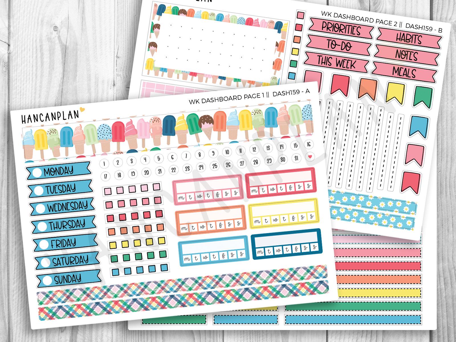 DASH-159 || Dive In | Erin Condren Dashboard Weekly Planner Kit – 3 Sheet Options | Handmade Planner Stickers
