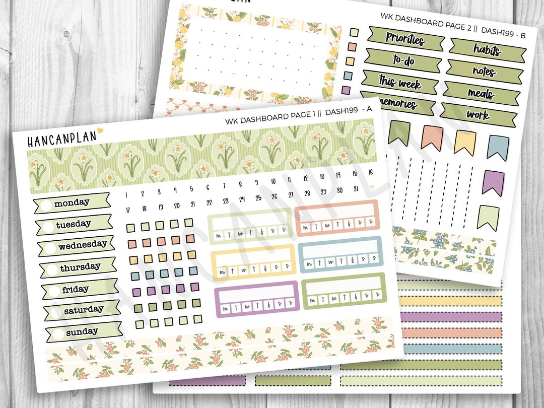 DASH-199 || Floral Cameo | Erin Condren Dashboard Weekly Planner Kit ...