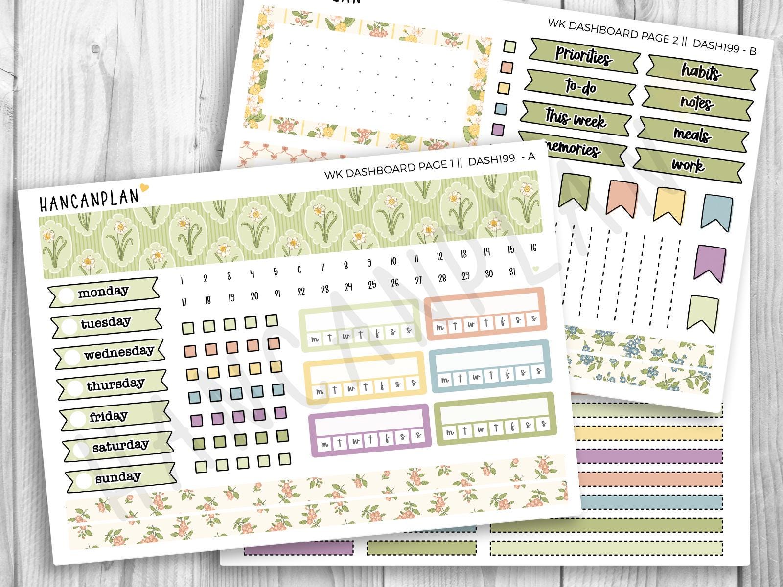 DASH-199 || Floral Cameo | Erin Condren Dashboard Weekly Planner Kit ...