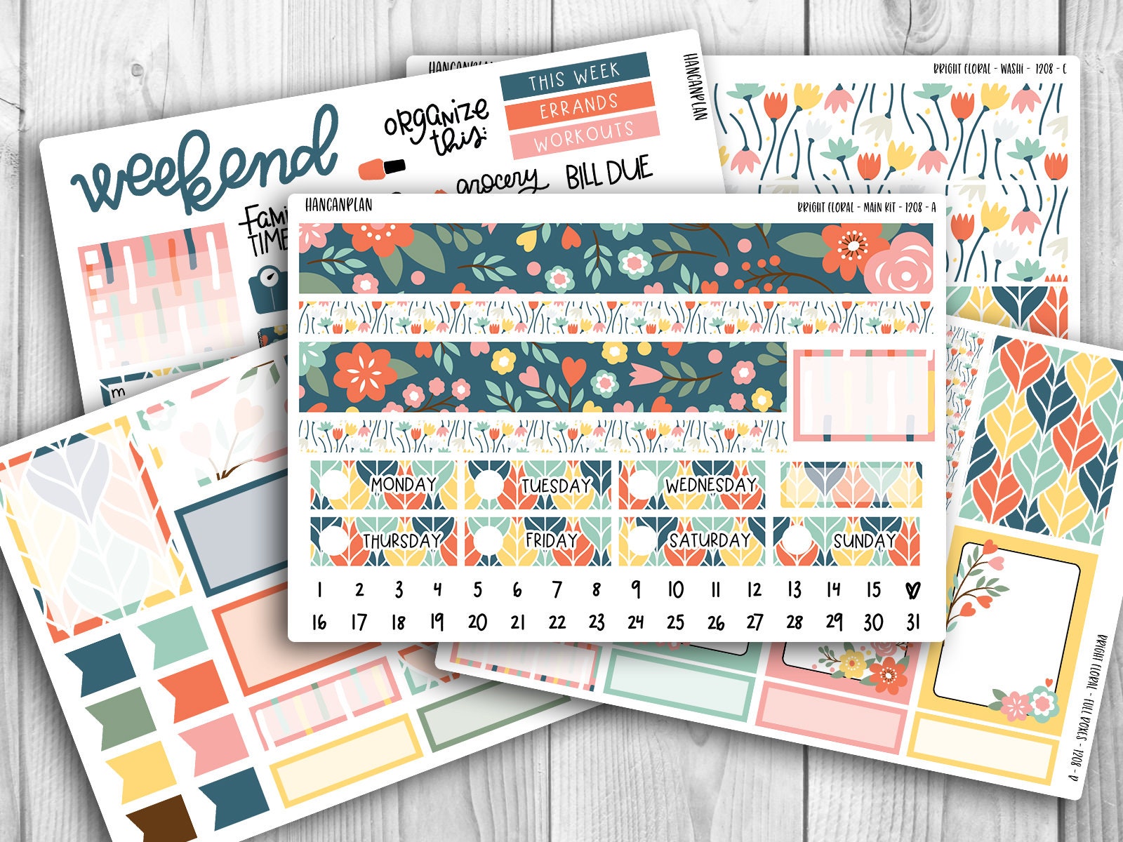 KIT-1208 || Bright Floral | Erin Condren weekly planner kit | hourly …
