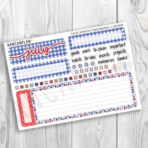 DB-N-163 || NOUVEAU Kit de tableau de bord de productivité mensuel 7x9 JUILLET | Liberté | Erin Condren 2025-2026