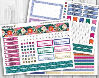 DASH-165 || Petal Pop | Erin Condren Dashboard Weekly Planner Kit – 3 Sheet Options | Handmade Planner Stickers