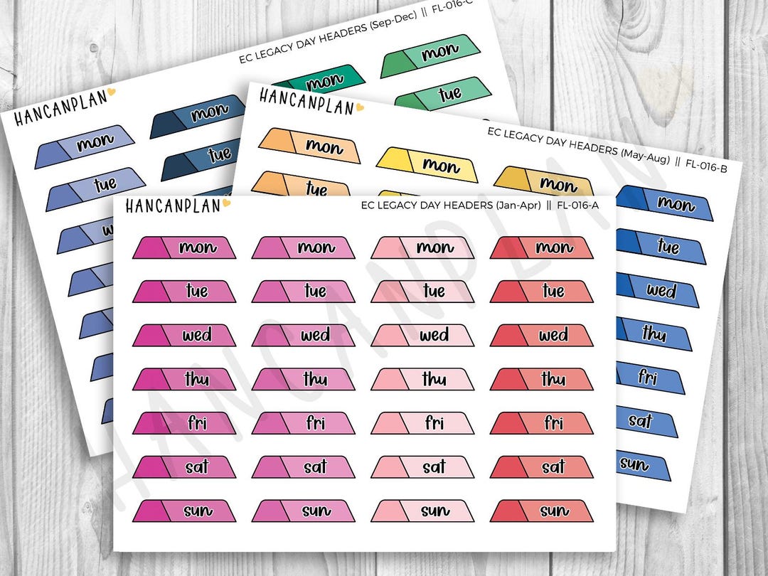 FL-016 | Day Headers | Erin Condren LEGACY Matching Stickers - Etsy