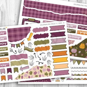 May include: Two sheets of adhesive planner stickers featuring HANCANPLAN branding, days of the week, autumn-themed patterns, plaid strips, solid color banners, arrows, bunting, and labels for habits, memories, projects, and cleaning in fall colors.