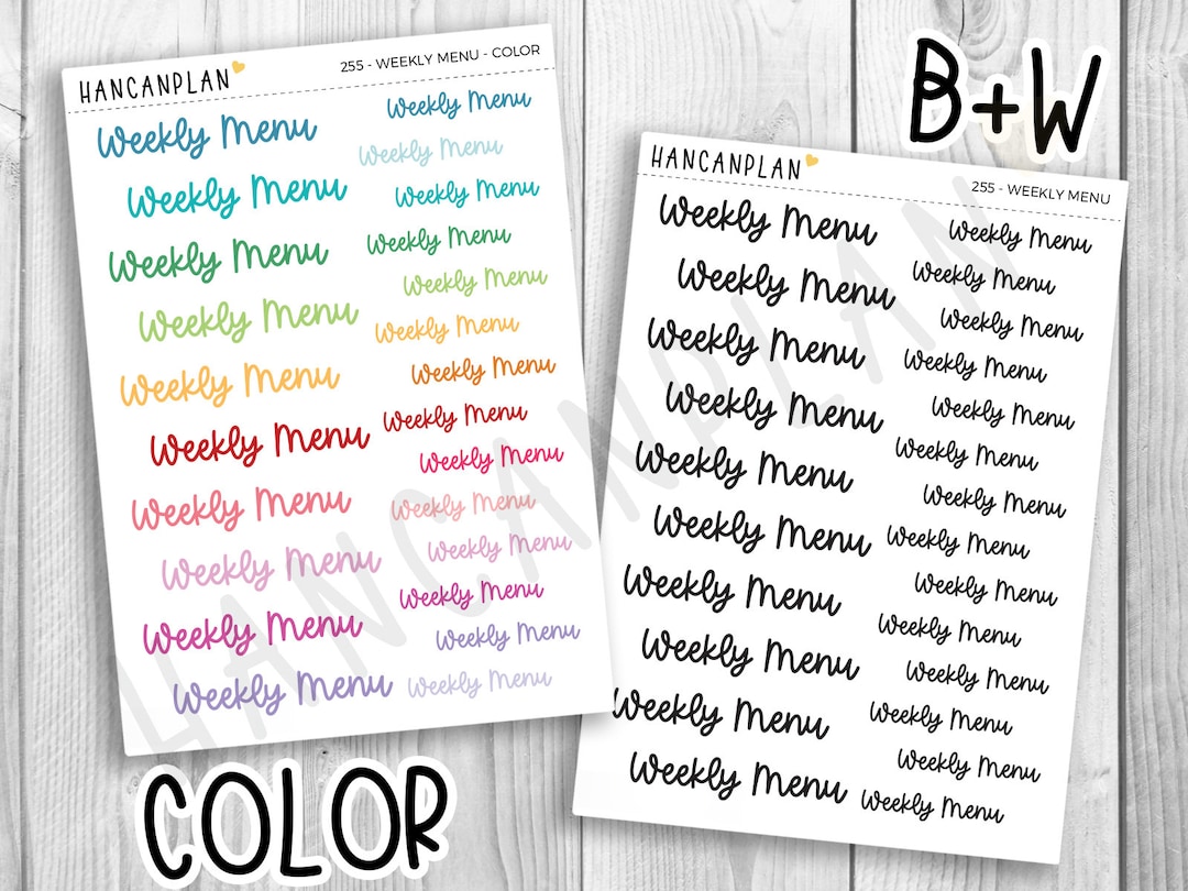 255 - Weekly Menu Script | Stickers | Planner Stickers by Hancanplan - Etsy