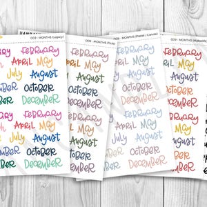 May include: A collection of planner stickers featuring the months of the year in various colors and styles. The stickers include the months January through December, with different fonts and color schemes. The brand name "HANCANPLAN" is visible at the top.