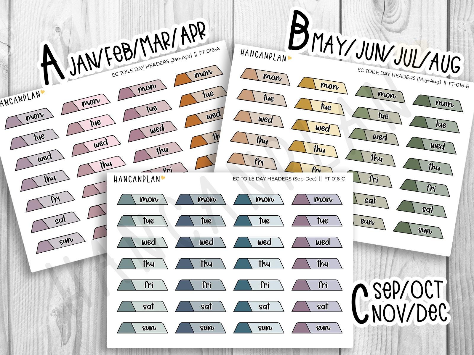 FT-016 | Day Headers | Erin Condren TOILE Matching Stickers - Etsy