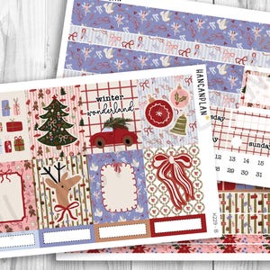 May include: A set of decorative planner stickers featuring Christmas themes including a red car with a tree, a decorated pine tree, gingerbread men, gift boxes, ornaments, a reindeer, and bows. The text reads winter wonderland and HANCANPLAN.