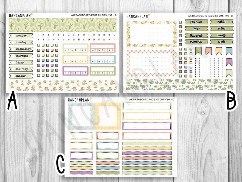 DASH-199 || Floral Cameo | Erin Condren Dashboard Weekly Planner Kit ...